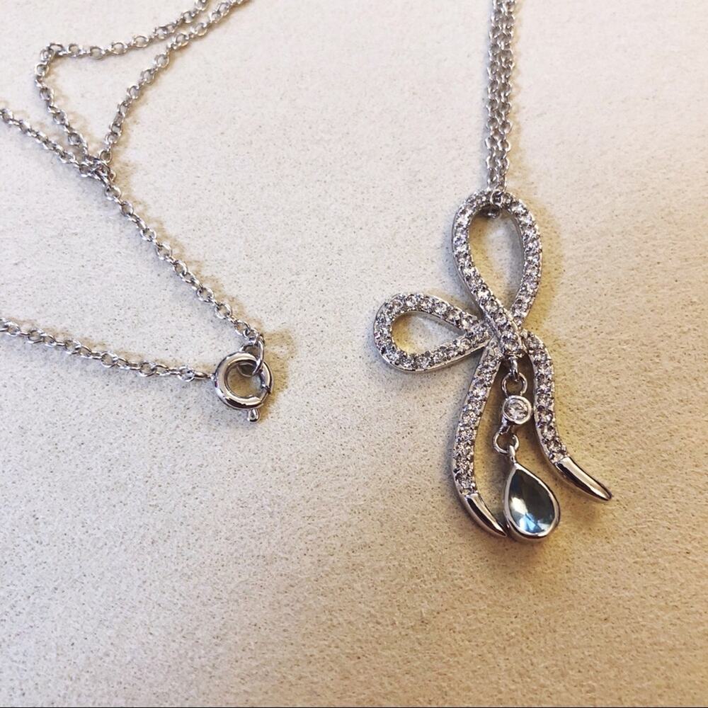 Silver Ribbon with Blue Crystal Necklace - Picture 2 of 10